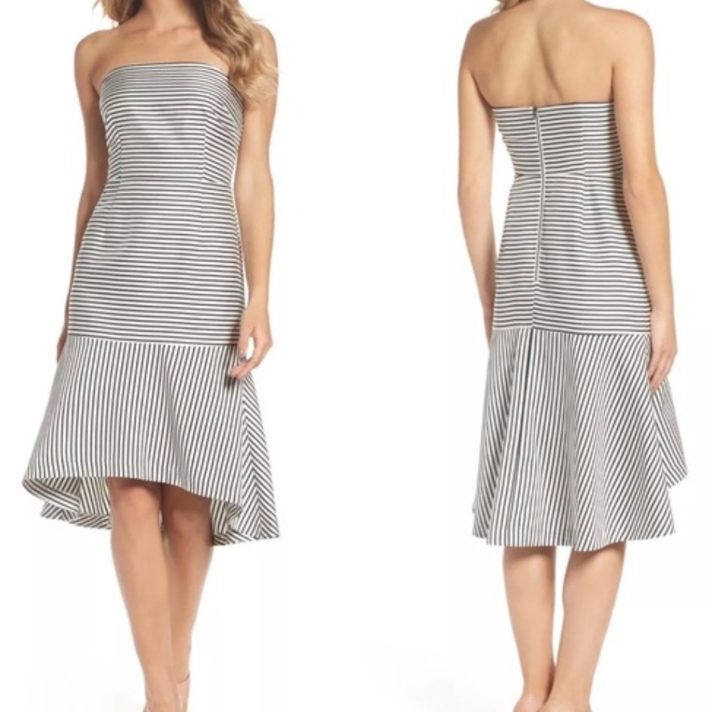 Chelsea28 Strapless Dress Black White Stripe